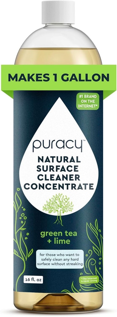 Puracy 99.9% Natural All Purpose Cleaner Concentrate - Makes 128oz Multi Purpose Cleaner - Green Tea & Lime - Surface Cleaner, Floor Cleaner, Kitchen, Cleaner, Bathroom Cleaner - Cleaning supplies