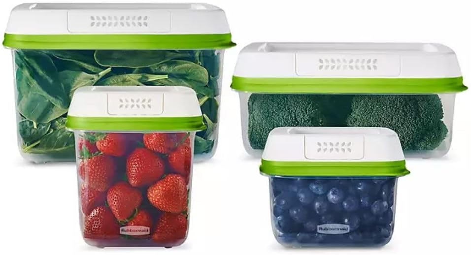 Rubbermaid FreshWorks Produce Saver, Medium and Large Storage Containers, With Lids, 8-Piece Set