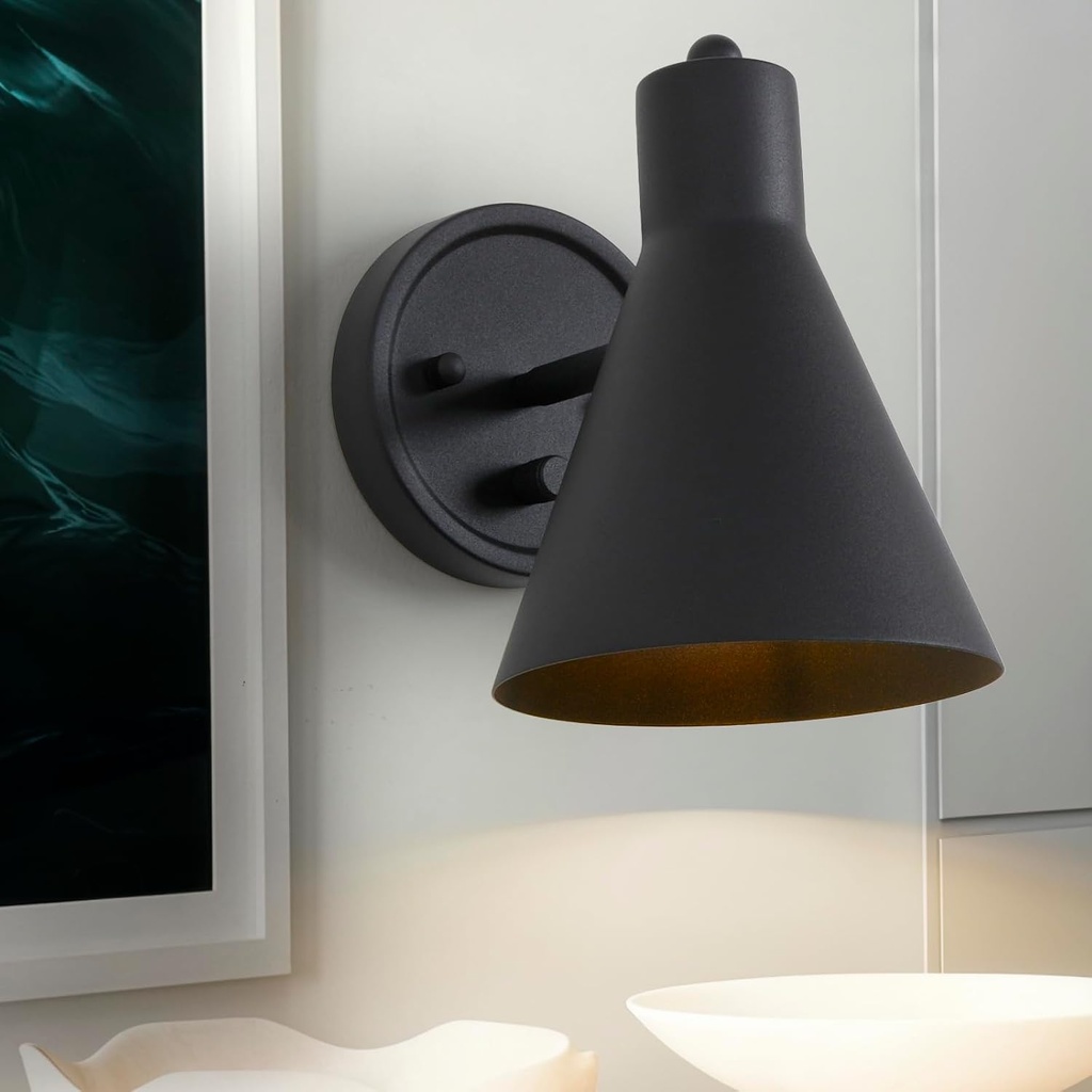 Wall Sconces Black Wall Sconce with Switch Bathroom Vanity Light with Metal Shade Dimmable Sconces Wall Lighting for Bedroom Living Room Bedside Bathroom Hallway Stairway E26 Hardwired