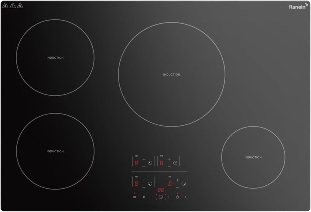 Ranein Induction Cooktop with 4 Burners, 30 inch 7800W 240V Durable Panel Electric Cooktop, Multiple Safety Protections Stove