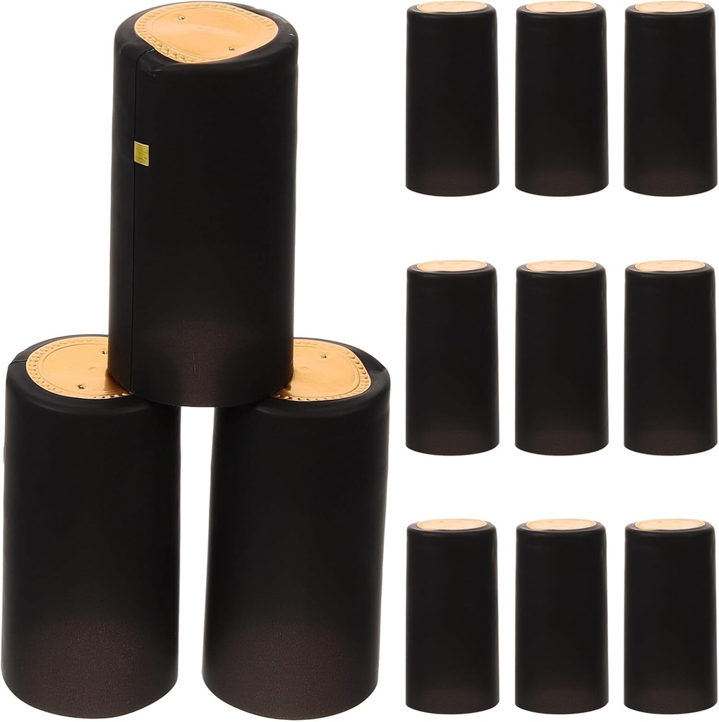 ABOOFAN 100pcs PVC Heat Shrink Capsules Wine Bottle Shrink Capsule Wine Heat Shrink Film Shrink Caps Wine Shrink Wrap Caps Wine Bottle Tops Cover Film for Wine Cellars Black