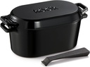 KooK Dutch Oven, for Bread Baking, Sourdough Loaf Pan, with Lid, Dual Handles, Enameled Cast Iron, includes Lid Lever, Dishwasher Safe, 3.4 Qt, Black