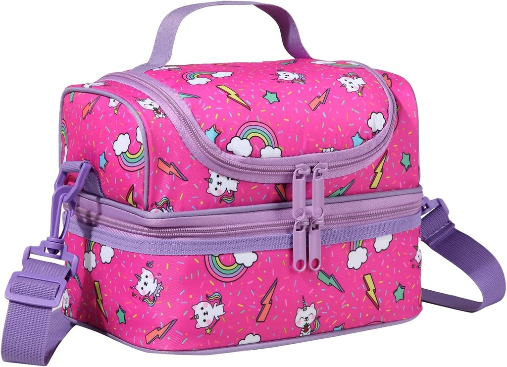 Lunch Bag for Girls, ChaseChic Kids Lunch Bag Insulated Lunch Box Lightweight Lunch Organizer Leak-Proof Cooler Bag with Dual Compartment and Detachable Adjustable Shoulder Strap, Pink Cat
