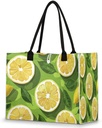 QsirBC Lemon Slice Leaf Large Beach Tote Bag for Women Adequate Capacity Kitchen Reusable Grocery Bag with Inner Zipper Pocket Travel Tote Handbag for Beach Pool Shopping Daily Use