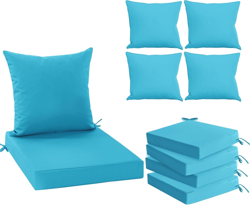 Outdoor Chair Cushions Set of 4, Waterproof Backrest and Seat Cushion Set for Patio Furniture, Outdoor Replacement Cushions with Removable Cover, 19 x 19 Inch, Teal