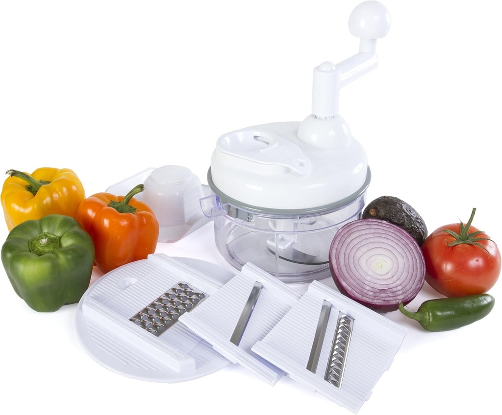 Kitchen + Home Manual Food Chopper - 5 in 1 Miracle Chopper, Salsa Maker, Blender, Slicer, Shredder and Julienne – As Seen on TV Manual Food Processor