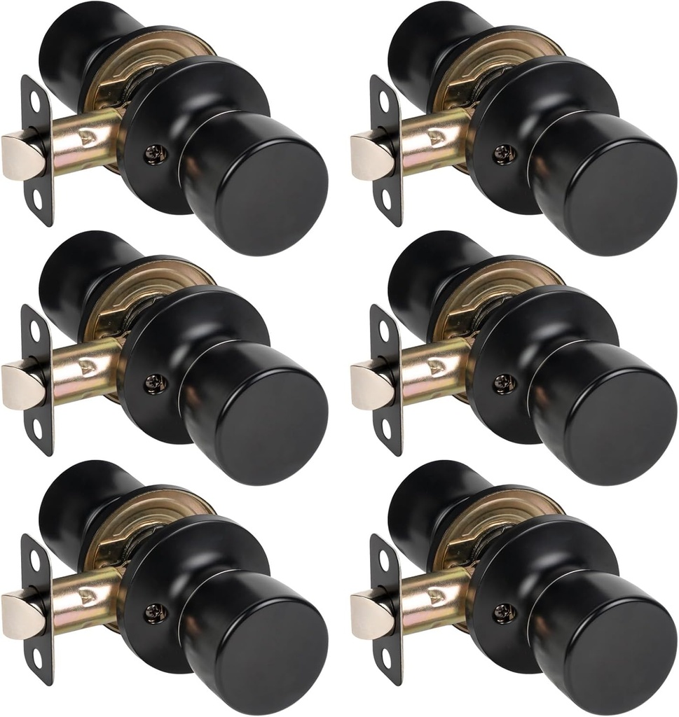 HOSOM 6 Pack Passage Door Knob, Matte Black Door Knobs Keyless Doorknobs for Interior Door, Black Door Handles