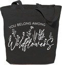 SAUIVD You Belong Among The Wildflowers Canvas Tote Bag Funny Flower Floral Inspiration Reusable Shopping Shoulder Bags