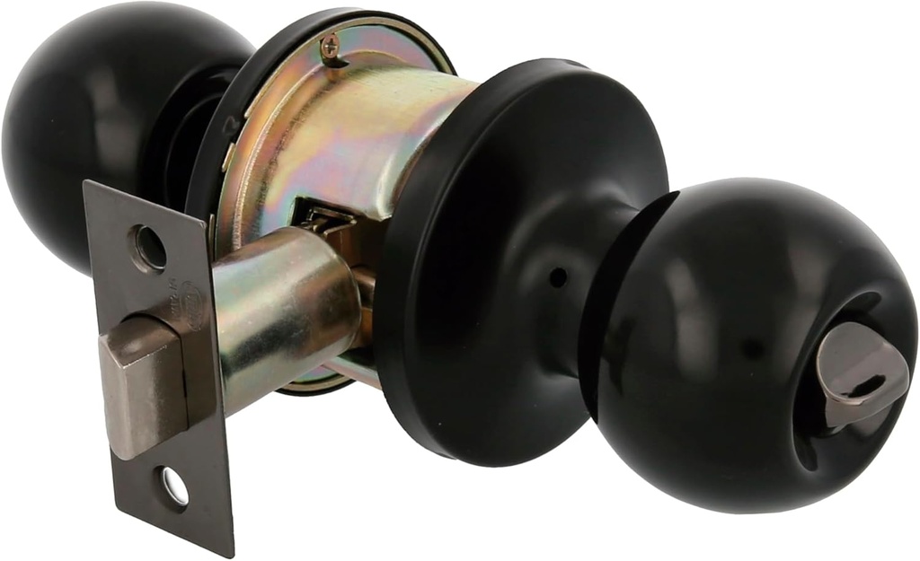 Amig - Set of Ball knobs, Exterior Emergency System and Internal Condemnation, Entry Handle 60/70mm, Square Edge, Brass, Black, Interior Door 35 to 45 mm