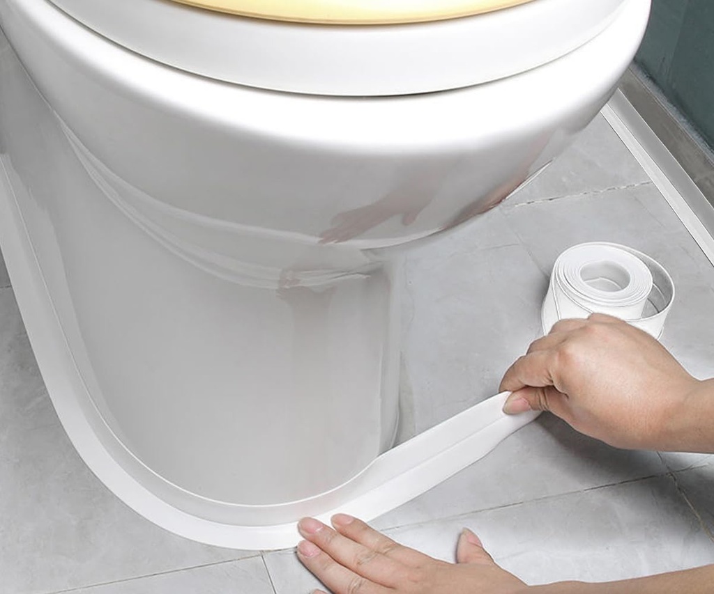 White Caulk Tape Waterproof Self Adhesive, Toilet & Bathtub Sealant Strip, Peel & Stick Caulking Tape for Floor Tile Corner Trim & Shower, Bathroom Accessories, Better Than Silicone Caulk