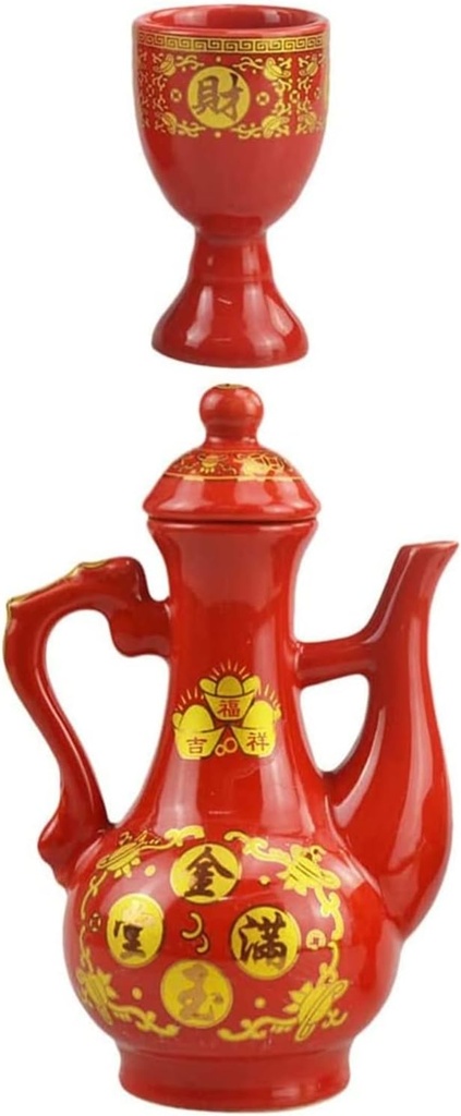 Traditional Sake Cup,Ceramic Wine Glasses,with 2pcs Chinese Style Liquor Cup Tea Dispenser Vintage Japanese Sake Pot Sake Bottle for Tea Wine Sake Chinese Wedding Party Decoration