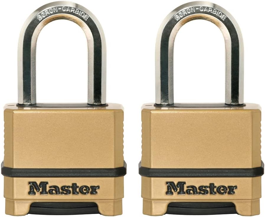 Master Lock Gold Outdoor Combination Lock, Heavy Duty Weather Resistant Padlock, Resettable Combination Lock for Outdoor Use 1.2 x 2 x 3.87 inches, 2 Pack, M175LFEC2