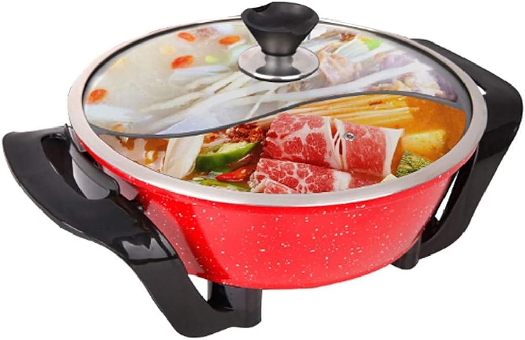 BBQ Smokeless Grill Multi-Function Electric Cooker Pan with Glass Lid, Integrated Kitchen Pot, Electric Hot Pot, Electric Barbecue Grill, Adjustable Temperature Control, Cool Touch Handles & Non-Stick