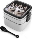 Husky Dog Bento Box Adult Lunch Box All-in-One Lunch Containers with Removable Compartments Double Layer Bento Lunch Box with Spoon And Handle Stackable Lunchbox