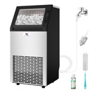 Freestanding Ice Maker Machine - 100 lbs/Day Under-Counter Stainless Steel Ice Maker with 26 lbs Storage, Self-Cleaning, Automatic Inlet Water Line for Clear Ice Cube & Chilled Water for Business