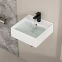 Wall Mount Bathroom Sink 18"x18" Floating Bathroom Sink Rectangle Ceramic White Wall Hung Vessle Sinks Art Basin - Square