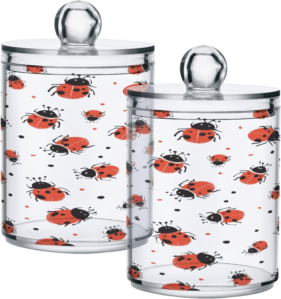 Acrylic Plastic Clear Jar with Lid, Red Ladybugs Airtight Storage Jar 2 Pack Kitchen Storage Containers for Cookie Snack Candy