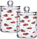 Acrylic Plastic Clear Jar with Lid, Red Ladybugs Airtight Storage Jar 2 Pack Kitchen Storage Containers for Cookie Snack Candy