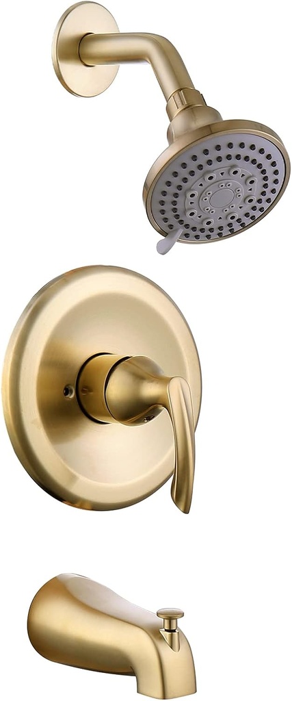 NEWATER Brushed Gold Shower Faucet Set with 5-Functions Shower Head and Tub Spout - Dual Function Trim Kit with Rough-in Valve - Wall Mounted Single-Handle Pressure Balance System Gold Fixtures