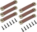 PATIKIL 4.4" Leather Drawer Pulls with Iron Sheet, 6 Pcs Leather Strap Trunk Handle Cabinet Knobs Hardware Replacement with 18mm Screws for Dresser Door Suitcase Luggage, Light Brown