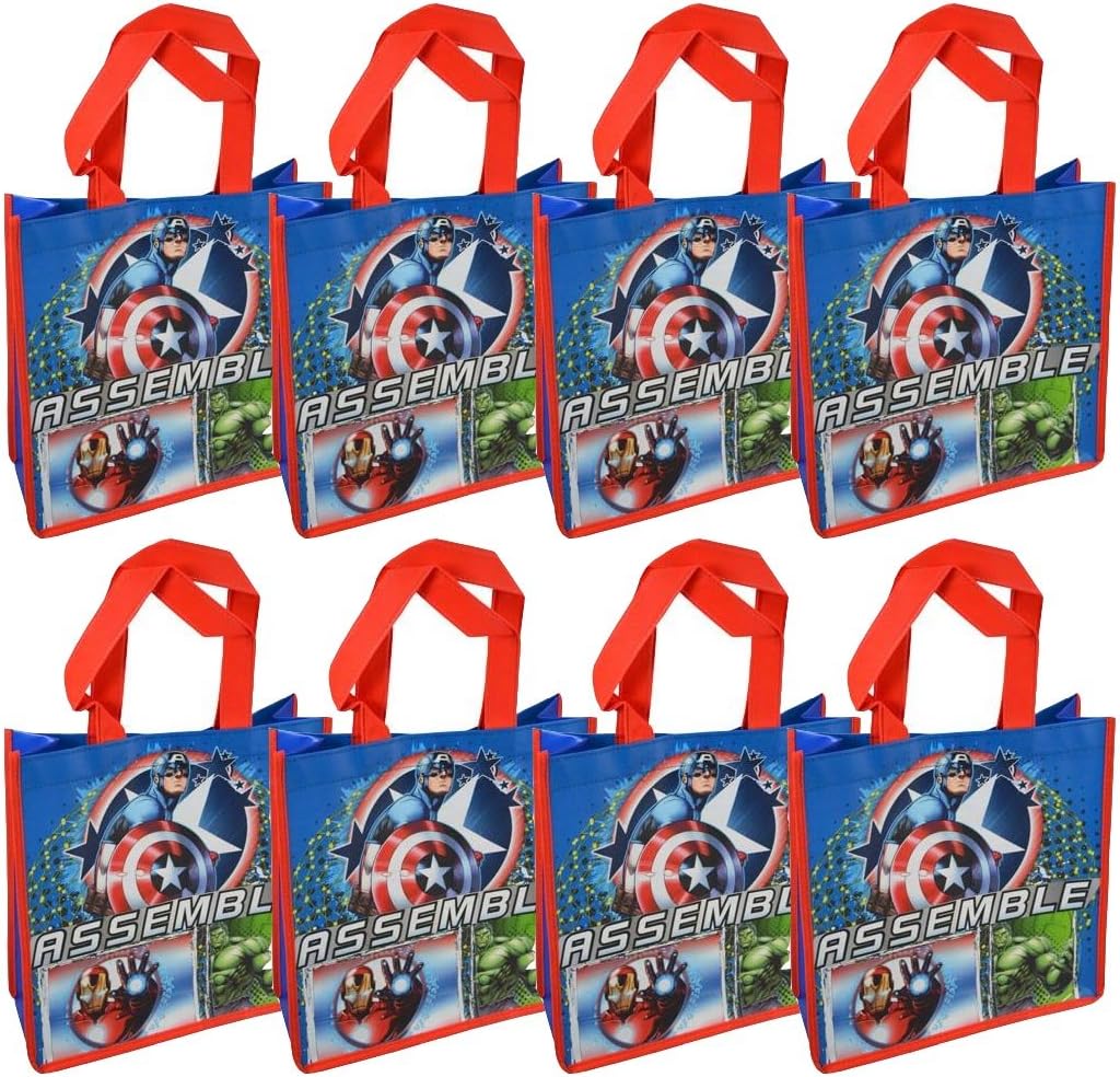 8-Pack Marvel Avengers Assemble Reusable 10" Tote Bags with Glossy Printing