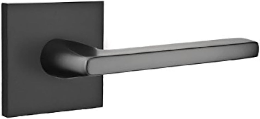 EMTEK Square Rosette Privacy Set with Matching Finish Helios Lever - Choice of Left/Right Handing and 7 Finishes - 5210HLOLHUS19 - Left Handed (LH) - Flat Black (US19)