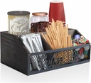 Coffee Station Organizer for Countertop, Wood Coffee Bar Organizer, Coffee Pods Holder Storage Box, Rustic Bar Accessories for Decor, Syrup and Tea Condiment (Brown)