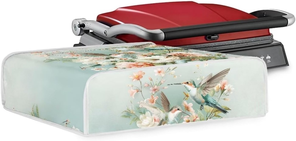 Cover for Panini Grill Press Sandwich Maker Green Hummingbird Grill Pan Cover Electric Griddle Dust Cover Washable Cover Compatible with Most Small Kitchen Appliance Easy to Clean