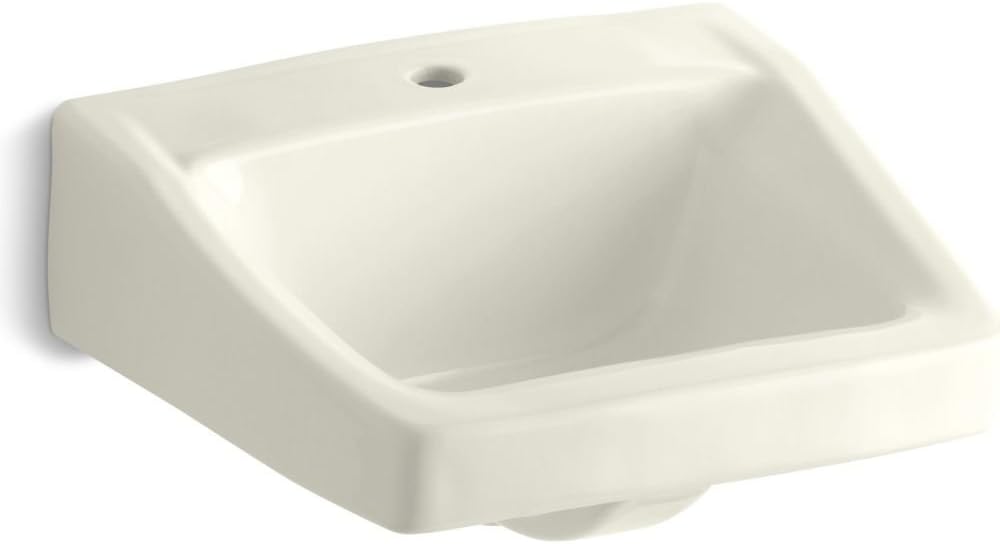 KOHLER 1722-96 Chesapeake 19-1/4-Inch x 17-1-4-Inch Wall-Mount/Concealed Arm Carrier Bathroom Sink with Single Faucet Hole, Biscuit