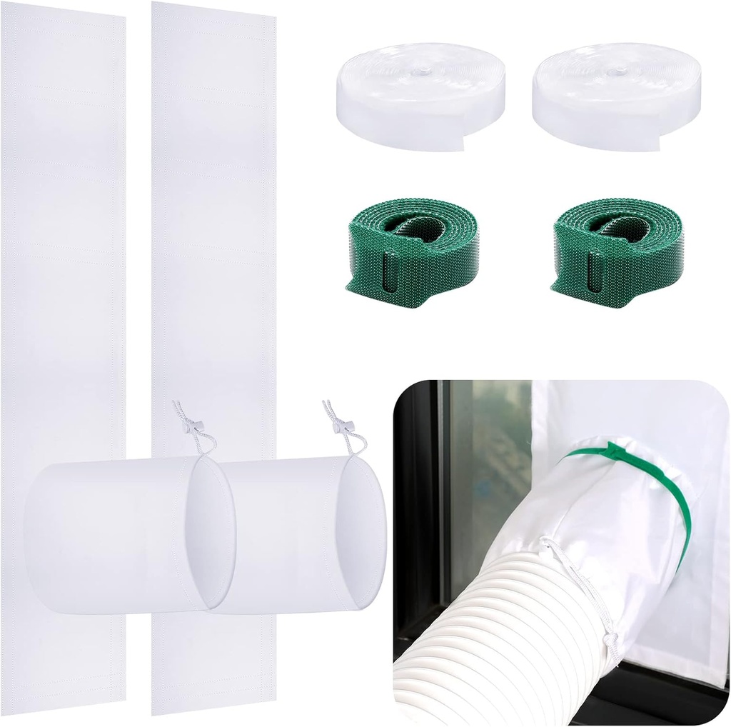 Dandat 2 Set Portable Ac Window Kit Window Seal for Portable Air Conditioner Adjustable Vent Kit with Drawstring and Adhesive Fastener for Dryer Hose Casement Door(24 to 36 Inches)