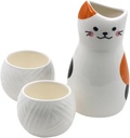 1Set Ceramic Sake Pot with Cups Traditional Rice Wine Serving Kettle and Sake Cups Present for Cat Lovers and Home Decor
