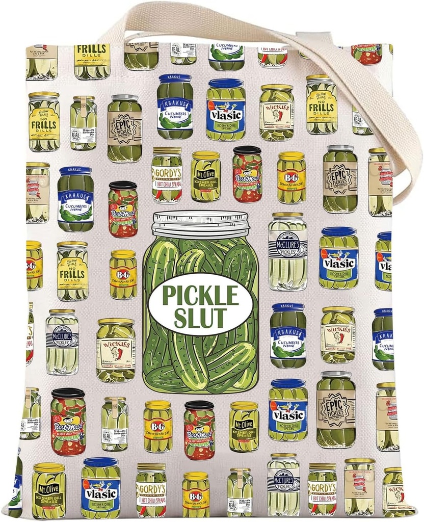 LEVLO Funny Pickle Slut Canvas Tote Bag Pickle Lover Gift Canned Pickles Shoulder Bag Dill Pickle Merchandise