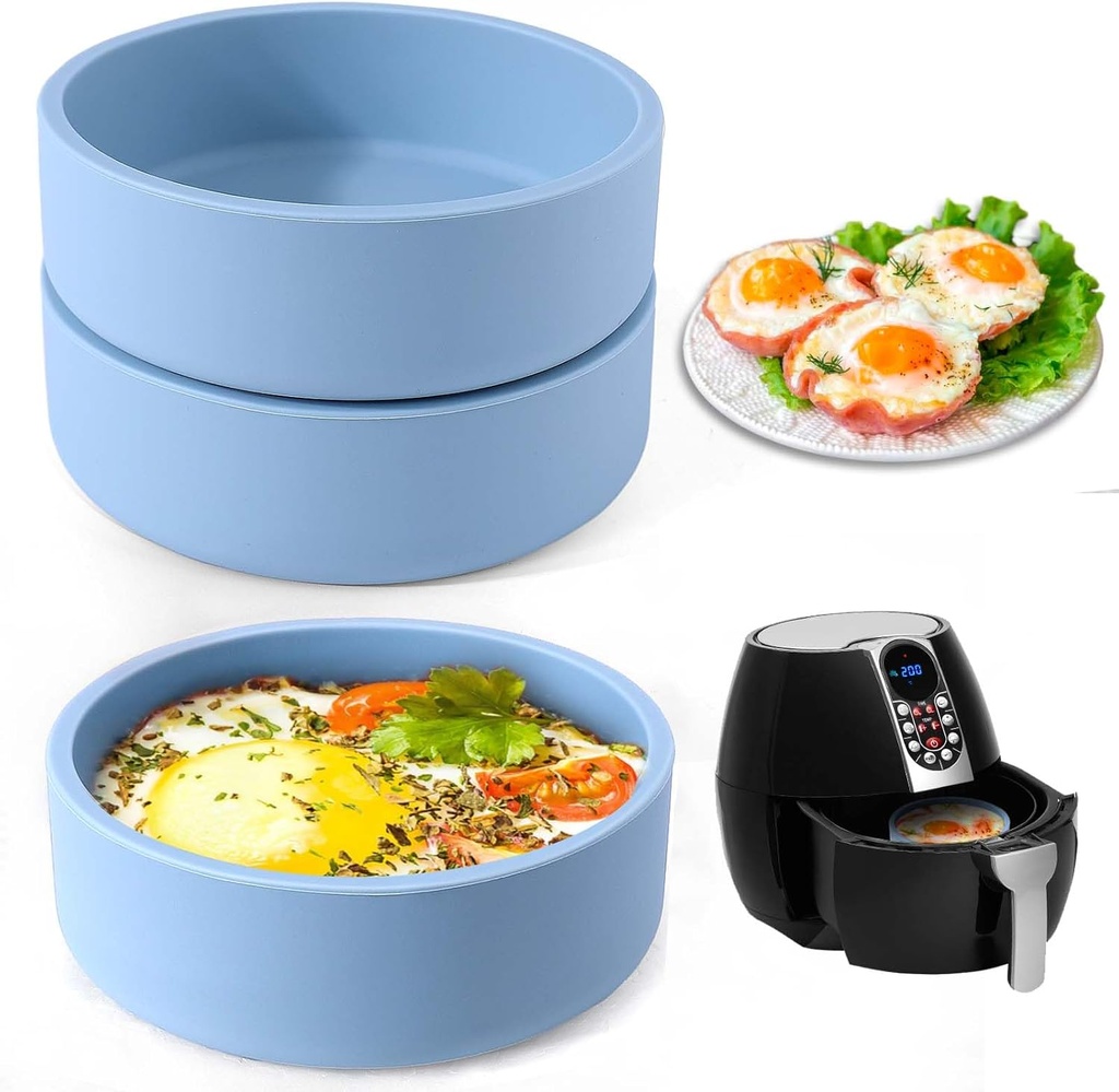 XANGNIER Silicone Air Fryer Egg Mold,3 Pcs Reusable Nonstick Egg Bites Pan-Alternative to Microwave Egg Cooker/Sous Vide Egg Bite Maker,BPA Free,Dishwasher Safe,Air Fryer Accessories,Blue