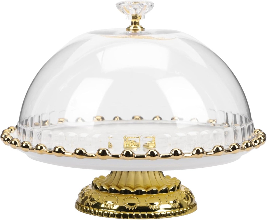 Cabilock Ceramic Cake Stand with Dome: 1 Set of 8in Glass Domed Cake Covered Cupcake Platter Fruit Serving Tray Kitchen Server for Appetizer (White)