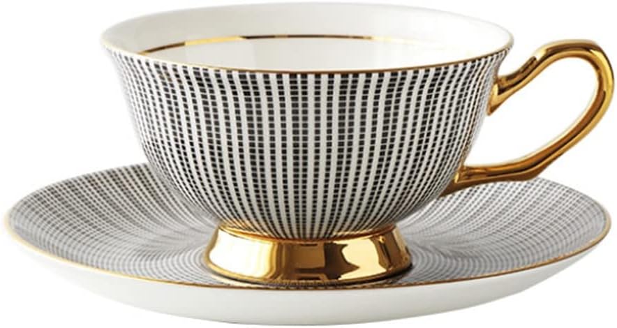 Vintage European Tea Coffee Cup Set Gold Rim Bone China Ceramics Tea Cup Set Gold Porcelain Luxury Tazas Kitchen Supplies(D)