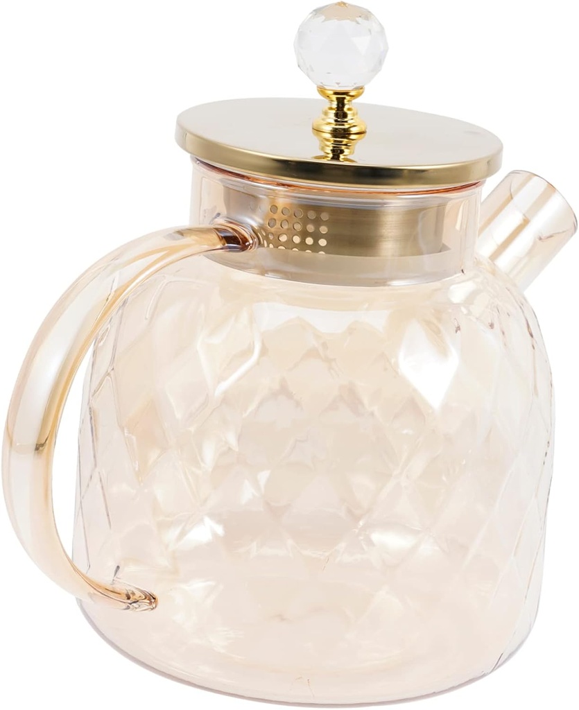 Amber Borosilicate Glass Water Pitcher with Lid Household Beverage Jug for Iced Tea Juice Cold and Hot Drinks Thickened Handle for Easy Grip Large Capacity for Family Use