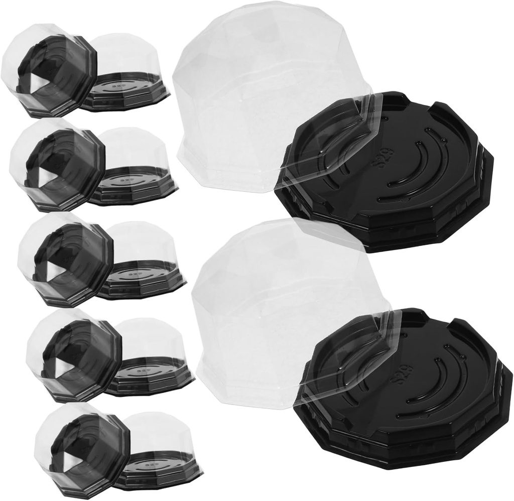 PRETYZOOM 100Pcs Transparent Polygonal Cake Boxes with Lids Disposable Moon Cake Containers for Pastries for Party Gift Packaging Black Base