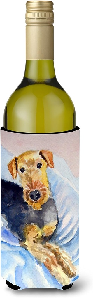 Caroline's Treasures 7335LITERK Cozy Airedale Terrier Wine Bottle Hugger Bottle Cooler Sleeve Hugger Machine Washable Collapsible Insulator Beverage Insulated Holder
