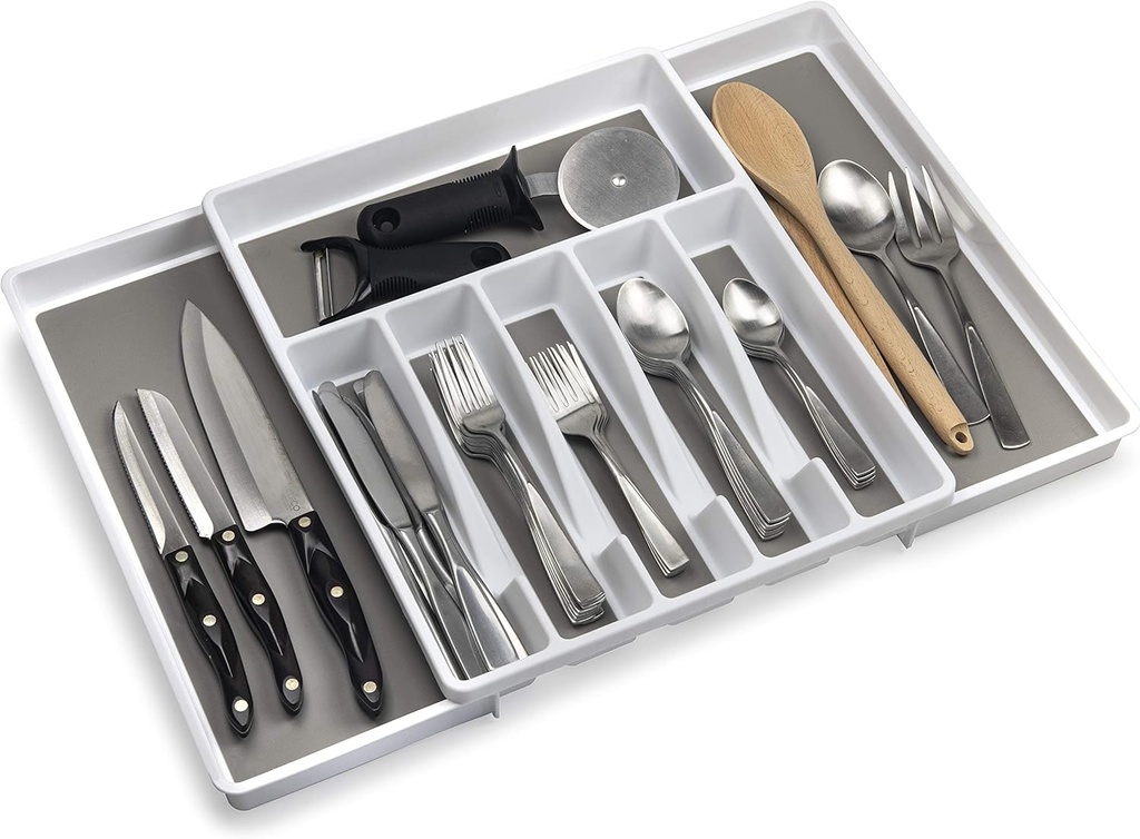 ELTOW Large Expandable Silverware Drawer Organizer, 8 Compartment Non-Slip & Adjustable Silverware Organizer for Drawer, Kitchen Organization for Utensils, Cutlery, Silverware Tray (White)