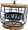 misppro Coffee Pod Holder with Wooden Base - Metal Wire Organizer Storage Basket for Home Cafe Desktop - Space Saving Design 5.31inch