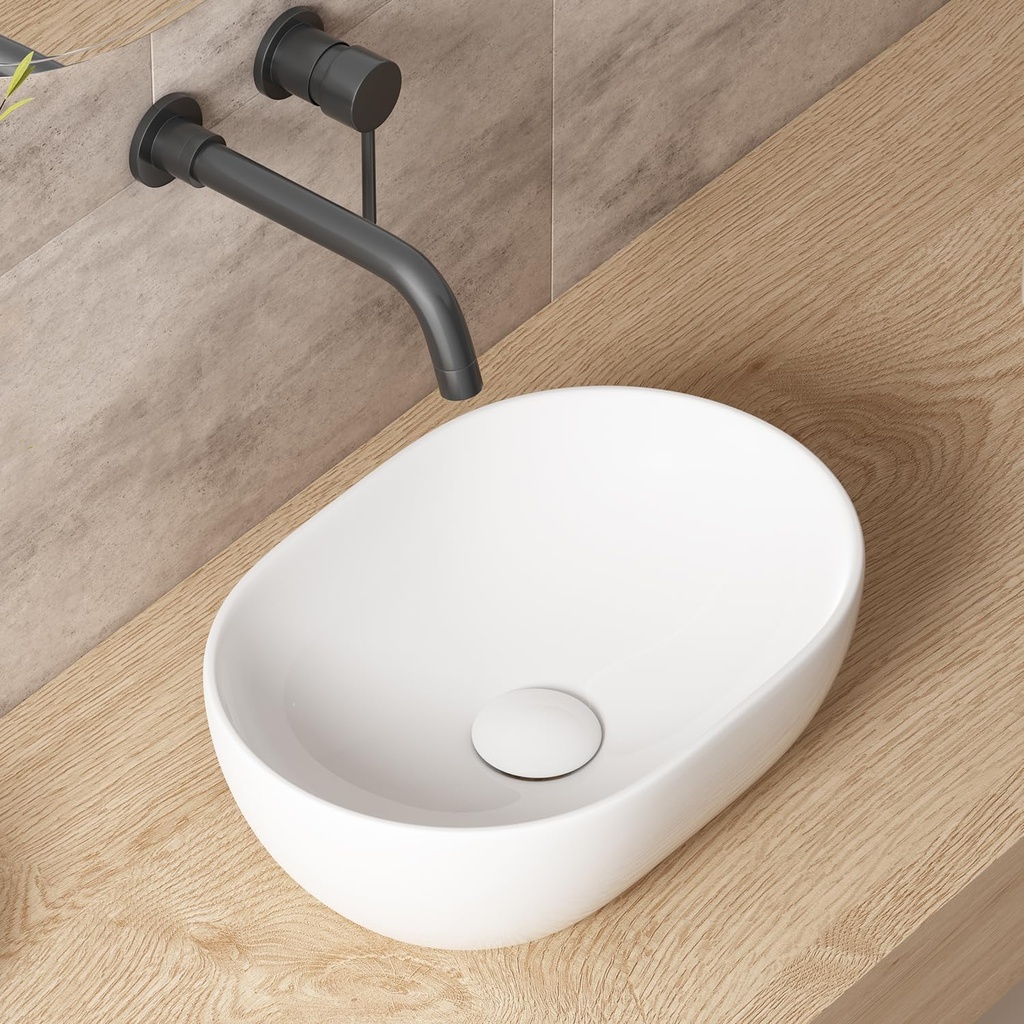 Small Bathroom Vessel Sink, OCEALAGOON 15 x 10 Oval Bathroom Sink Bowls Above Counter, Porcelain Ceramic White Vessel Sink for Bathroom, Modern Countertop Sink, Vanity Sink Lavatory Art Wash Basin