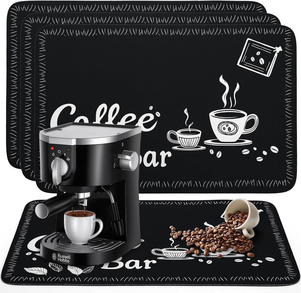 Jucoan 4 Pack Coffee Bar Mat 24" x 16", Rubber Backed, Hide Stain Absorbent Coffee Maker Mat for Countertop Fit Under Espresso Machine, Dish Drying Mat for Home Kitchen
