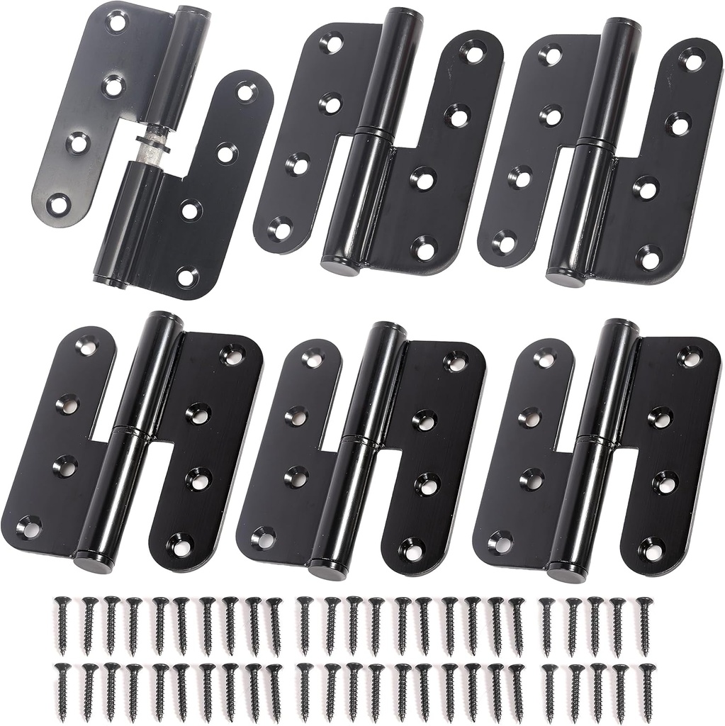 6-Pack Black Heavy Duty Lift Off Hinge, 4" X 3.5 Inch H-Shaped Door Hinges, Detachable Door Hinge 201 Stainless Steel, Thickness 2.8mm Left & Right Hinges
