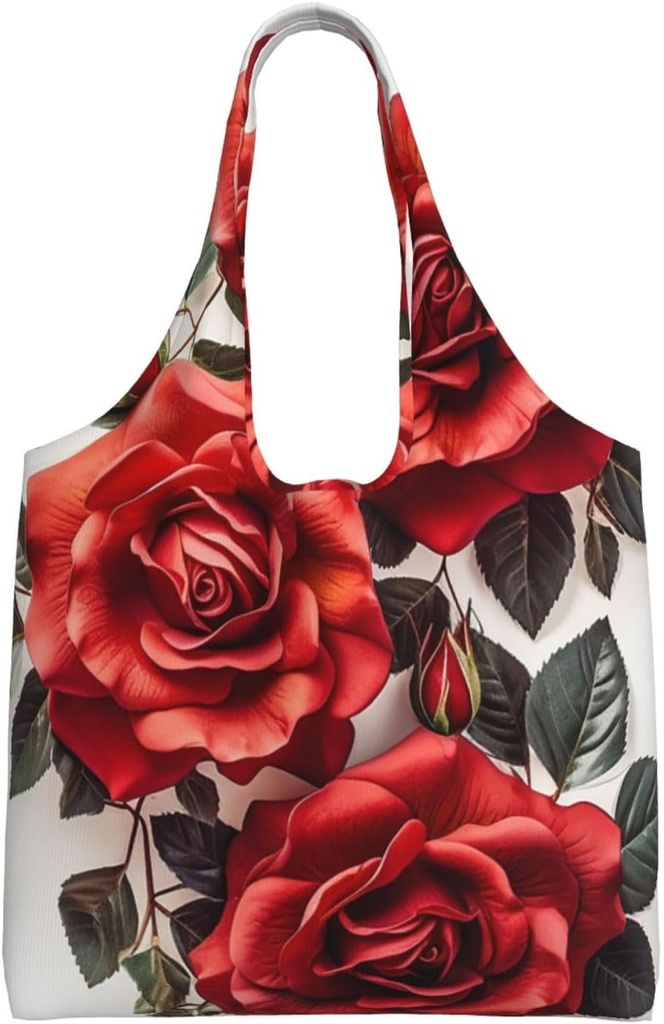 Red rose flower cluster Canvas Tote Bag Reusable Grocery Bags Shopping Bags Large Canvas Bags with Handles