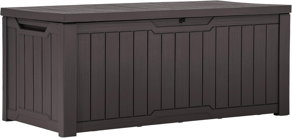 YITAHOME 120 Gallon Resin Deck Box, Weather Resistant Outdoor Storage Box for Patio Cushions, Garden Tools, Pool Supplies, Lockable, Easy Assembly, Extra Seat or Table (Dark Brown)