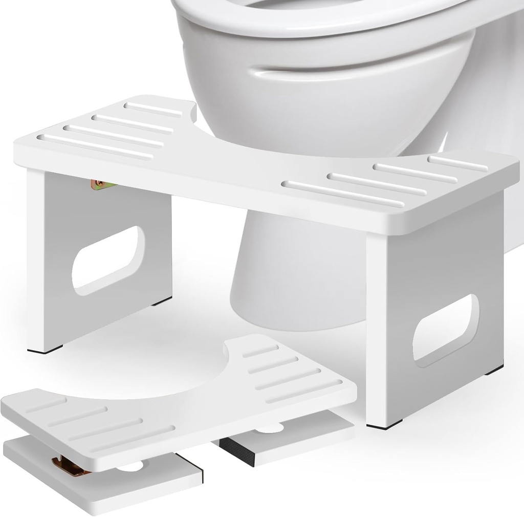 Foldable Toilet Stool, 7 Inch Poop Stool for Bathroom, Bamboo Toilet Stool Squat Adult, Collapsible Potty Step Stool with Non-Slip Strip, Space-Saving, No Assembly, Improve Poop Posture and Comfort