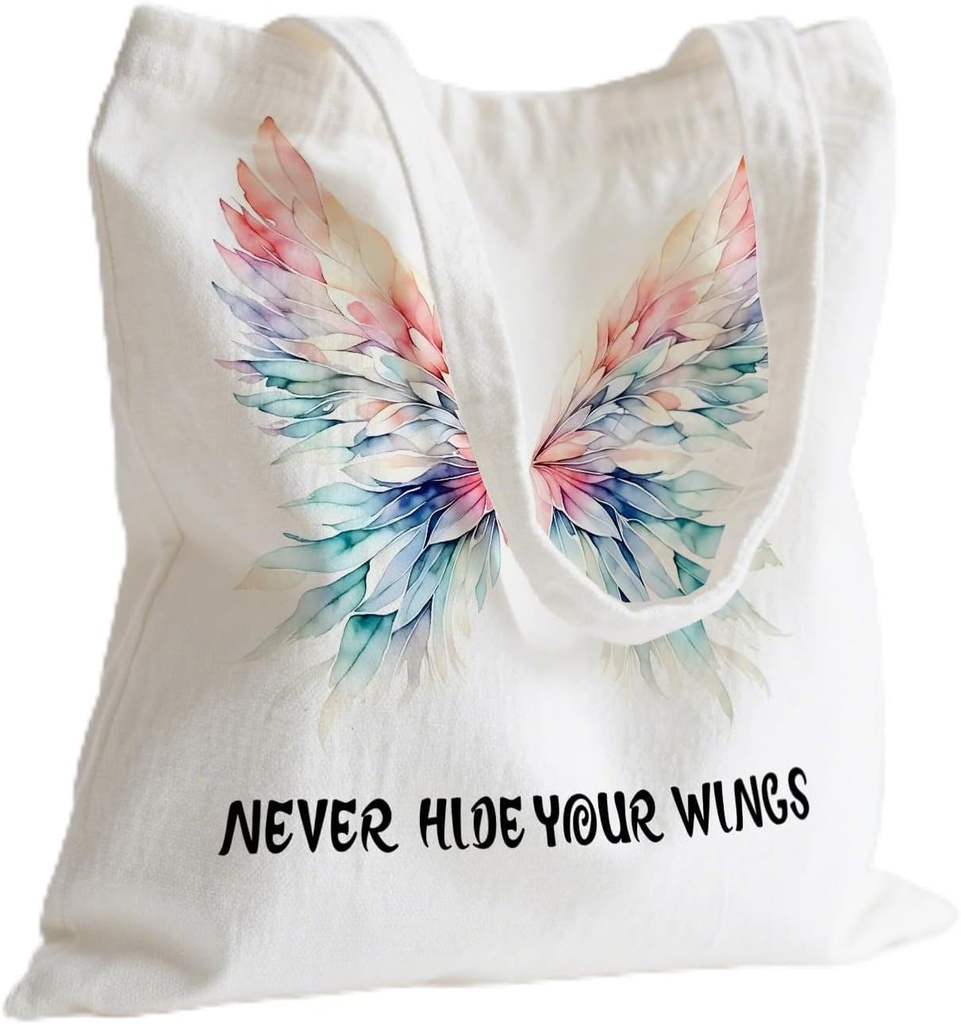 Funny Inspirational Canvas Bag, Christian Tote Bag, Heart & Wing Tote Bag, Boho Floral Y2K Butterfly Canvas Bag