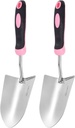 HARFINGTON 2pcs Garden Hand Shovels 13.23 x 3.39 Stainless Steel Transplanting Trowel with Handle Garden Tools for Gardening Weeding Planting, Pink