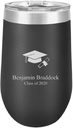 Executive Gift Shoppe | Graduate Emblem 16 Ounce Black Insulated Stemless Wine Glass