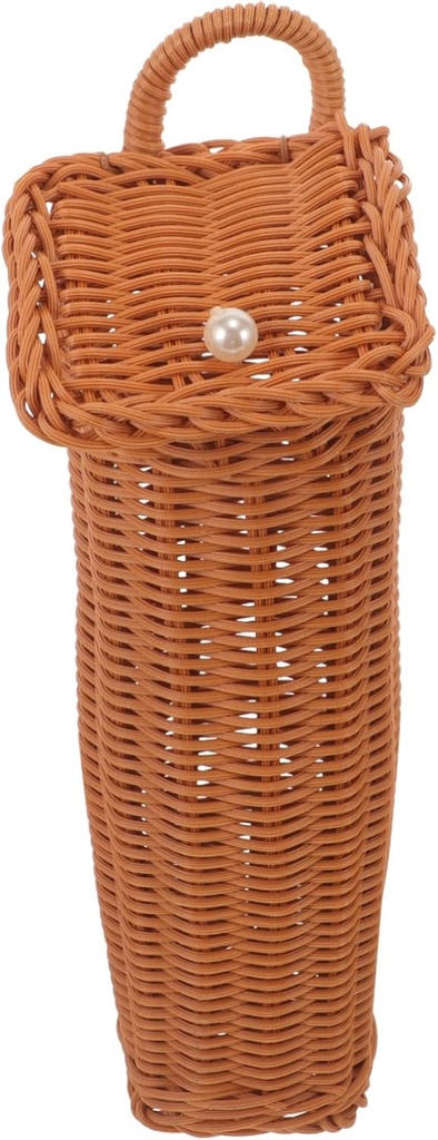 POPETPOP Hanging Woven Basket with Cover for Kitchen Storage Durable Rattan Garlic and Vegetable Holder Wall-mounted Organizer for Rustic Home